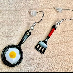 Breakfast Style Spatula and Pan Egg Leaver  Back Dangle Earrings